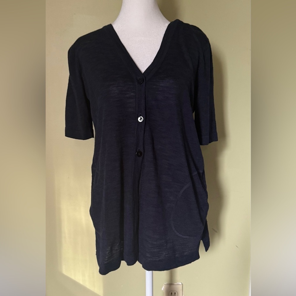 J JILL Women's Navy Blue V-Neck Button-Up Top Size XS